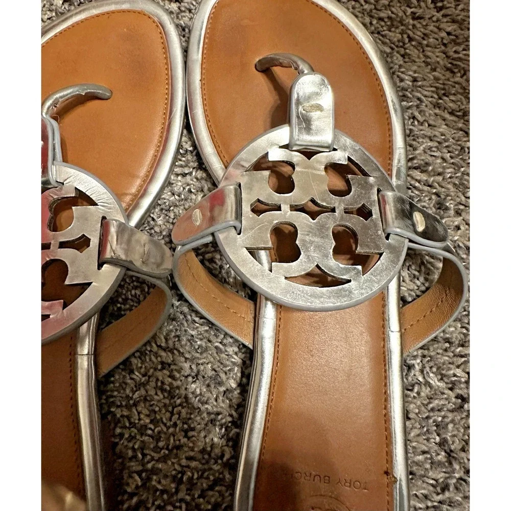 Tory Burch Miller Metallic Silver Leather Sandals - Approx size 7 (10" long) - Picture 7 of 14